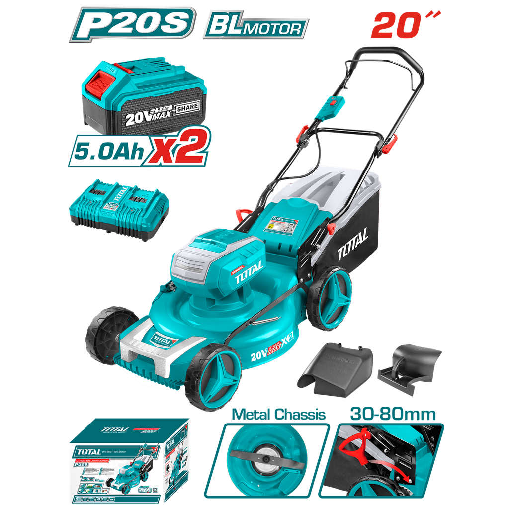 CORTADORA DE CESPED 40V INCLUYE 2 BATERIAS DE 5Ah, 1 CARGADOR Y 3 ACCESORIOS  TOTAL (UTLMLI20202)