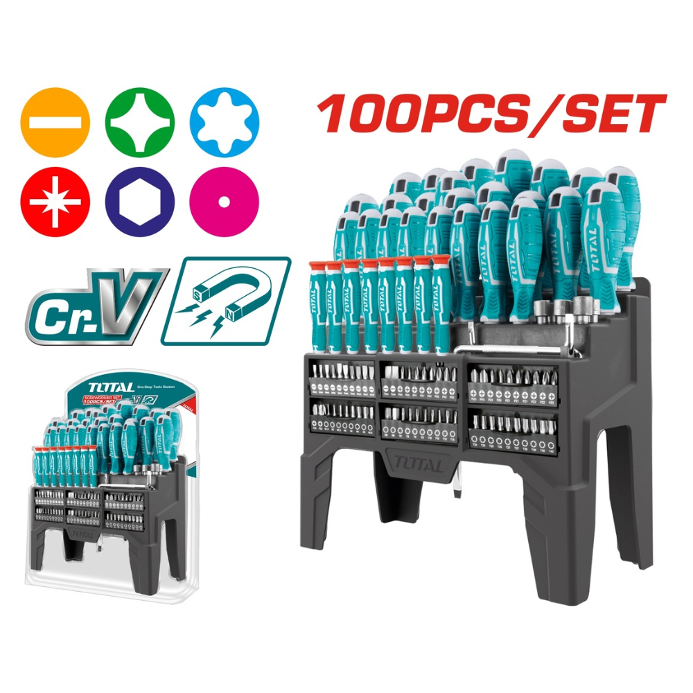 DESTORNILLADOR CROMO VANADIUM JUEGO X 100 PZS TOTAL (THT2506100)