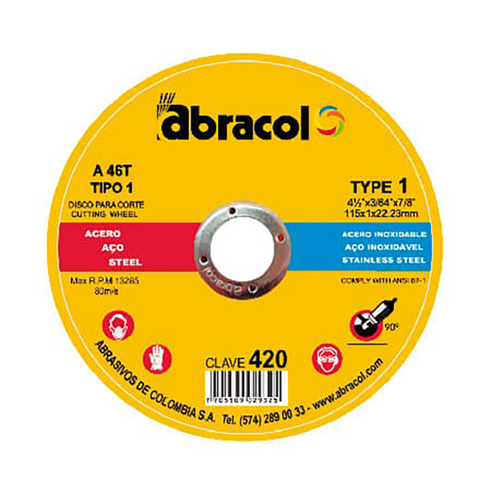 DISCO ABRACOL AMARILLO CORTE METAL 4 1/2 (DT1 115X10X2223MM) (TIPO 420) (ABD2A0046049)