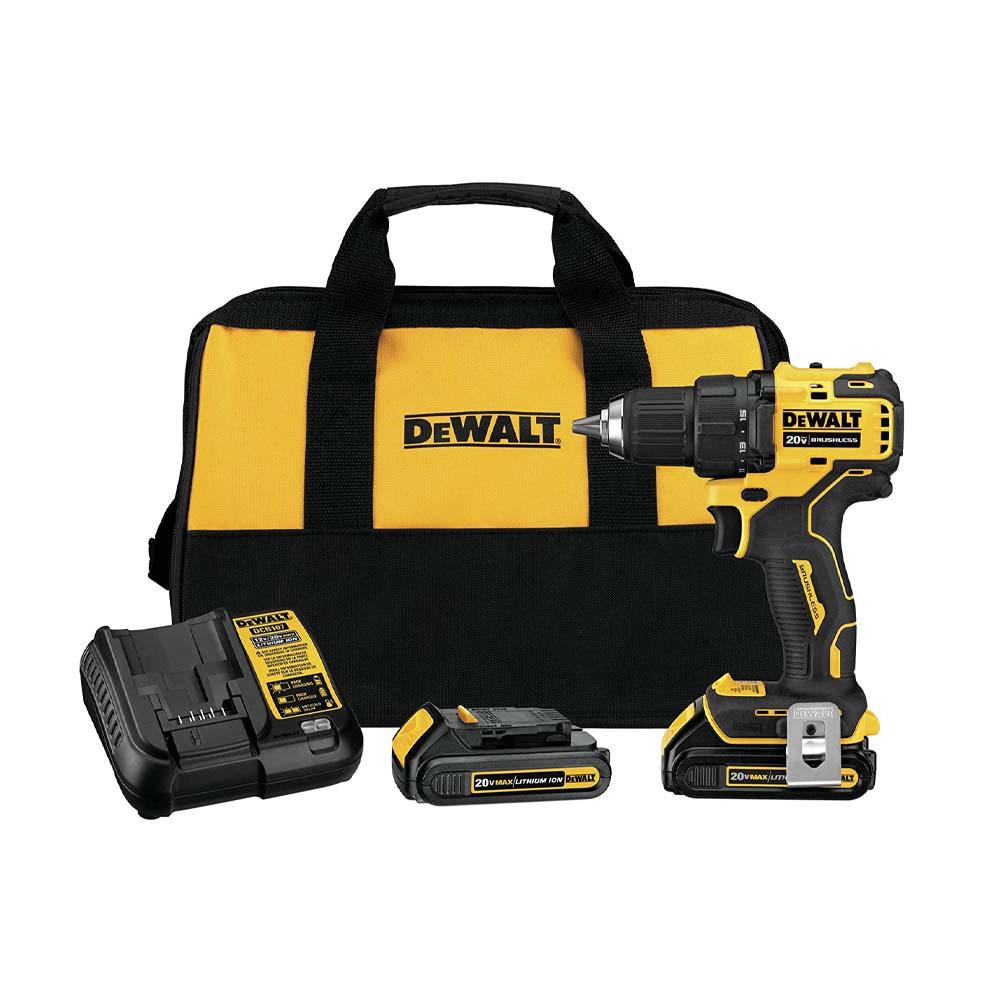 TALADRO ATORNILLADOR PERCUTOR ATOMIC RECARGABLE DEWALT 2 BATERIAS 1/2 20V SIN ESCOBILLAS (DCD709D2-B3) CAJA CARTON