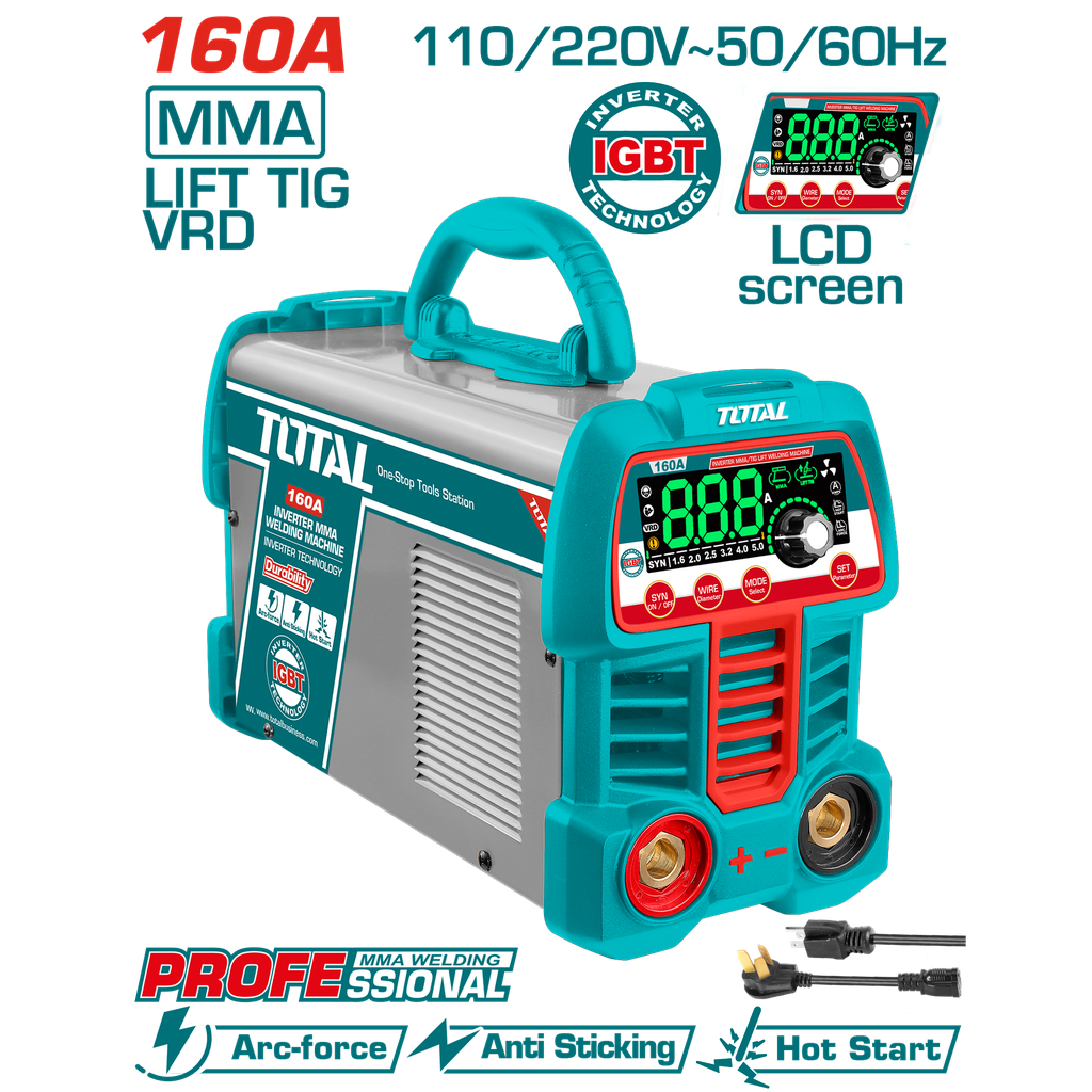 SOLDADOR INVERSOR DIGITAL 160A (MMA-LIFT TIG-VRD) 110-220V INDUSTRIAL SUPER TOTAL (UTW216069)