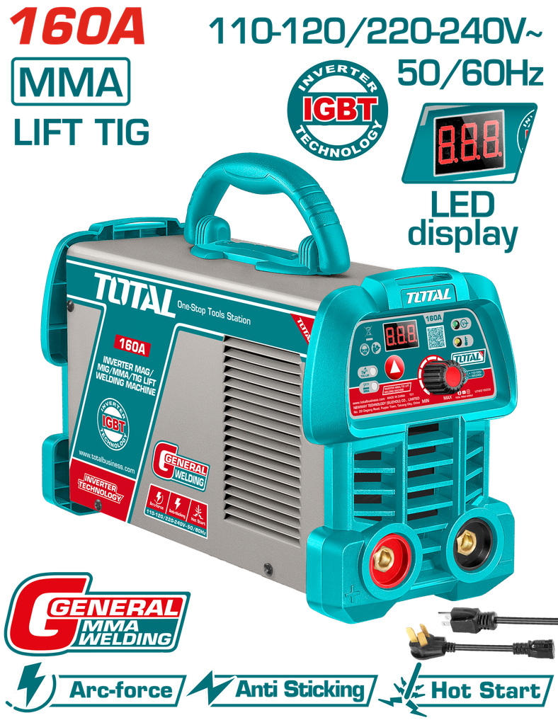 SOLDADOR INVERSOR DIGITAL 160A (MMA-LIFT TIG) 110-220V INDUSTRIAL SUPER TOTAL (UTW216059)