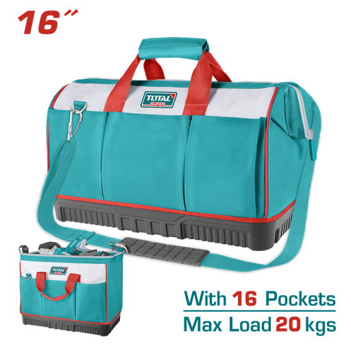 [21021] BOLSO DE HERRAMIENTAS 16 REFORZADO INDUSTRIAL CAPACIDAD MAXIMA 20KG SUPER TOTAL (THT16163)