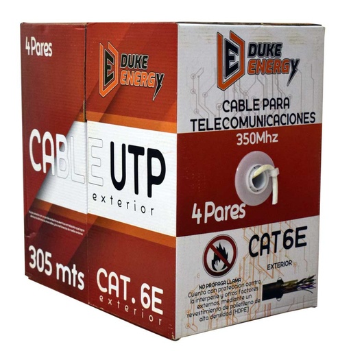[4852] CABLE UTP NIVEL 6E INTERIOR 4 PARES FINO DUKE ENERGY X 305 MTS (60%COBRE-40%ALUMINIO) BLANCO (HT10095)(CAT6E)(HT1408)