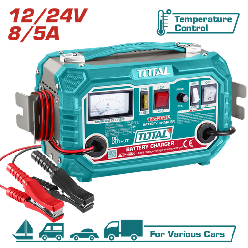 [14764] CARGADOR DE BATERIA PARA CARRO 12V-24V 8-5AMP TOTAL (UTBC1601)