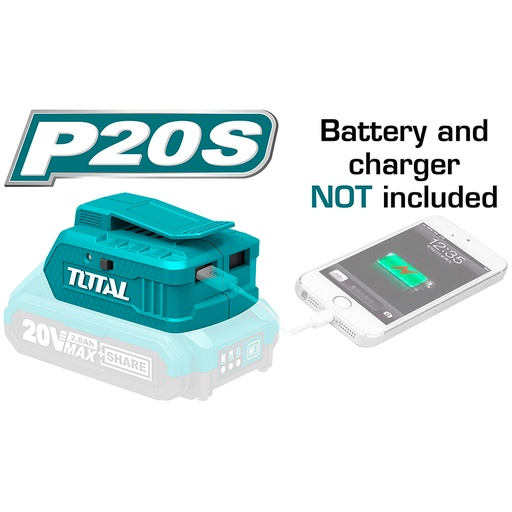 [14838] CARGADOR USB 20V PARA CELULARES Y OTROS EQUIPOS BATERIA Y CARGADOR NO INCLUIDO TOTAL (TUCLI2001)