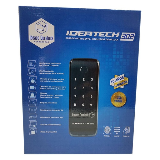 [15016] CERRADURA DIGITAL INTELIGENTE 3 FUNCIONES IDEATECH 302 HUELLA-CLAVE-TARJETA  (730201)