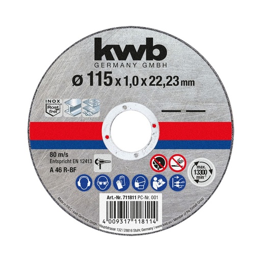 [15908] DISCO CORTE METAL/ACERO INOXIDABLE 4 1/2 KWB (49711811)