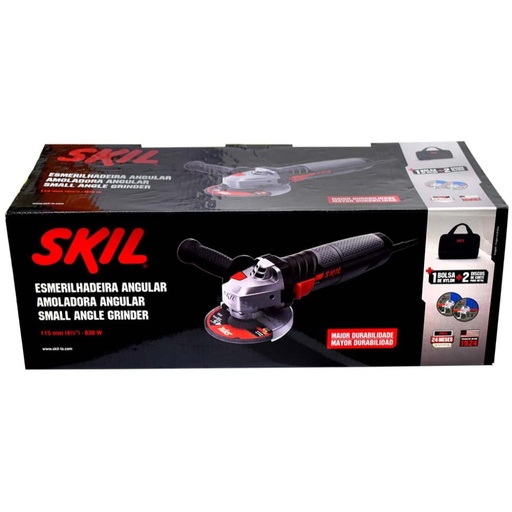 [P9933] PULIDORA SKIL 4 1/2 830W EJE 5/8 T-PROFESIONAL (F0129004FK) + 2 DISCOS + MORRAL (F0129004FP000)
