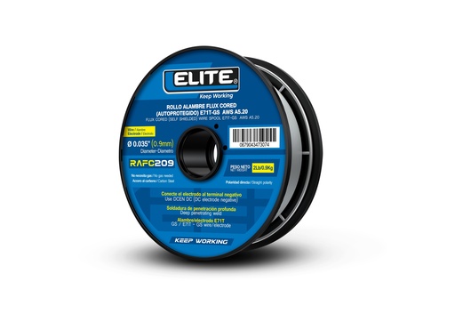 [20233] ROLLO ALAMBRE FLUX CORED (AUTOPROTEGIDO) E71T-GS 100MM 2LB (0,9KG) 0,9MM (0.035) ELITE (RAFC209)