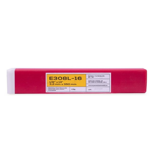 [16115] SOLDADURA DE ELECTRODO ACERO INOXIDABLE 308L - 1/8 ROJA PREMIUM WELD ( CAJA X 2 KLS)