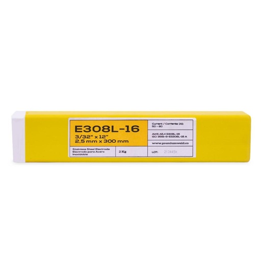 [16116] SOLDADURA DE ELECTRODO ACERO INOXIDABLE 308L - 3/32 ROJA PREMIUM WELD ( CAJA X 2 KLS)