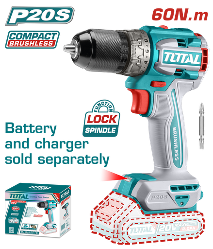 [20295] TALADRO INALAMBRICO 1/2 20V 60N.M CARGADOR Y BATERIA NO INCLUIDO SUPER TOTAL (TDLI206021)