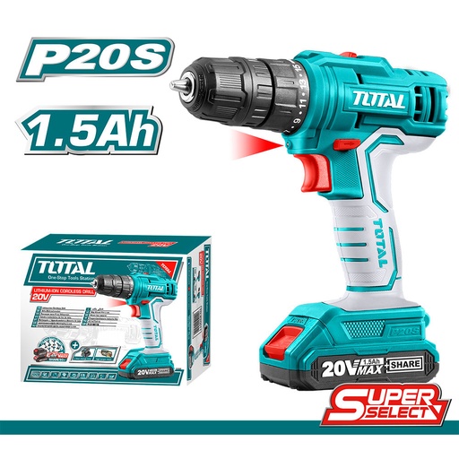 [14832] TALADRO INALAMBRICO 3/8 20V BATERIA ION LITIO Y CARGADOR INCLUIDO SUPER SELECT TOTAL (UTDLI20011)